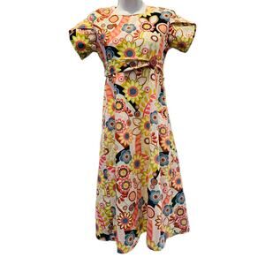 Womens Long Modest Dress Size Small Youth 14 Multi Colored Short Sleeve Handmade